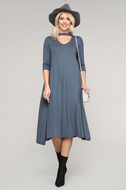 3/4 SLEEVE RELAXED FIT DRESS 1017-TITAN