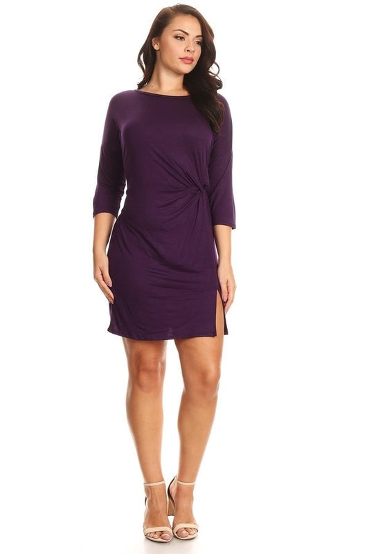 PLUS SIZE TWIST KNOT SLIT FRONT DRESS 1036X-PURPLE