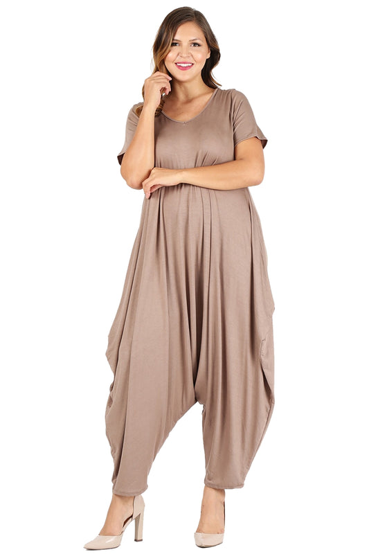 Plus Size solid hue Harem Jumpsuit 1047X-Coco