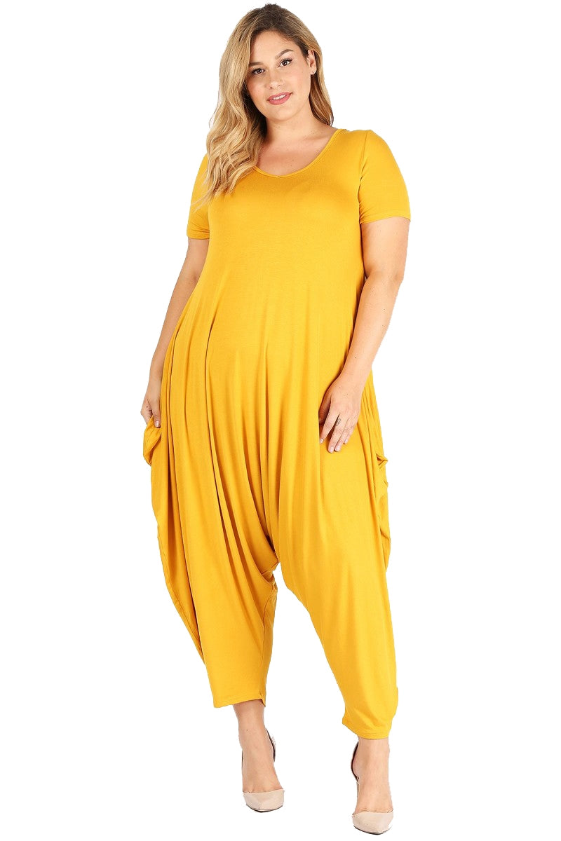 Plus Size solid hue Harem Jumpsuit 1047X-Must