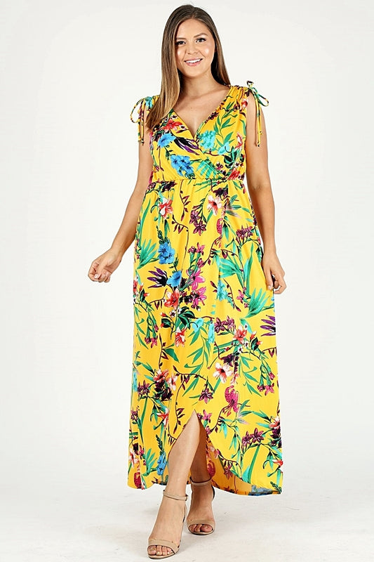 Plus size Faux wrap floral Print Maxi dress 1058X-MST-RYL