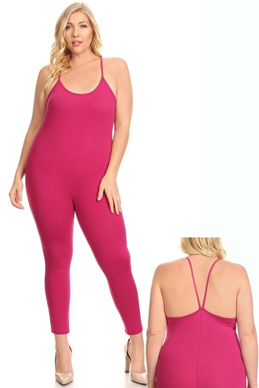 Plus size Spaghetti Strap Tank jumpsuit 20006X-Magenta