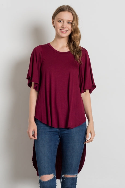 HI-Low Short sleeve tops 4001-Burgundy