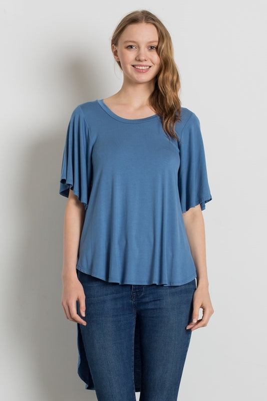 HI-Low Short sleeve tops 4001-Denim Blue