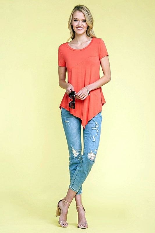 Hi-low Asymmetrical hem top 4002-Coral