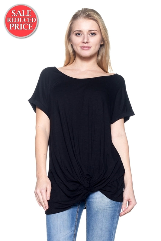 Knot-front Short Sleeve top 4003-Black