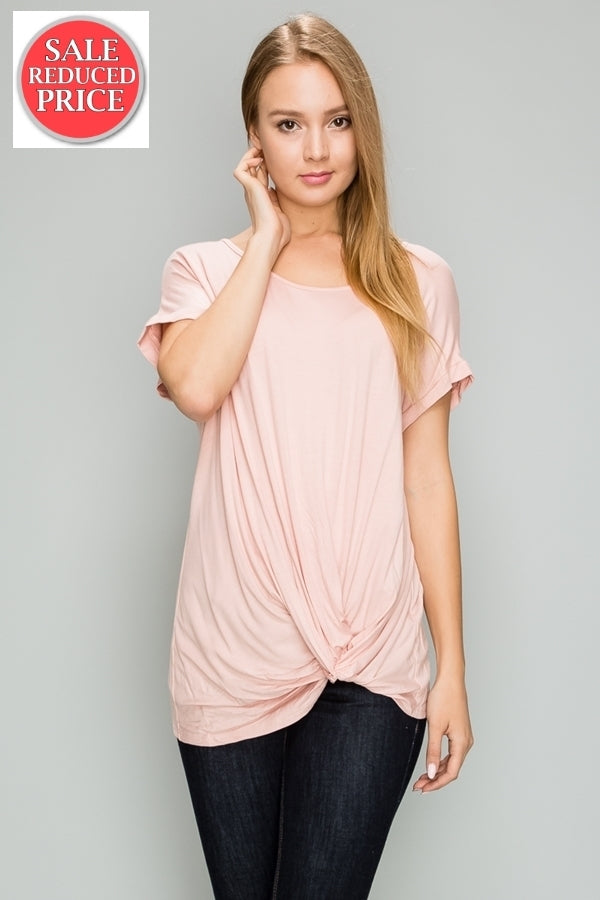 Knot-front Short Sleeve top 4003-Blush