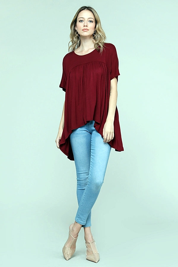 Handkerchief hem Rayon Baby-doll top 4023-burg