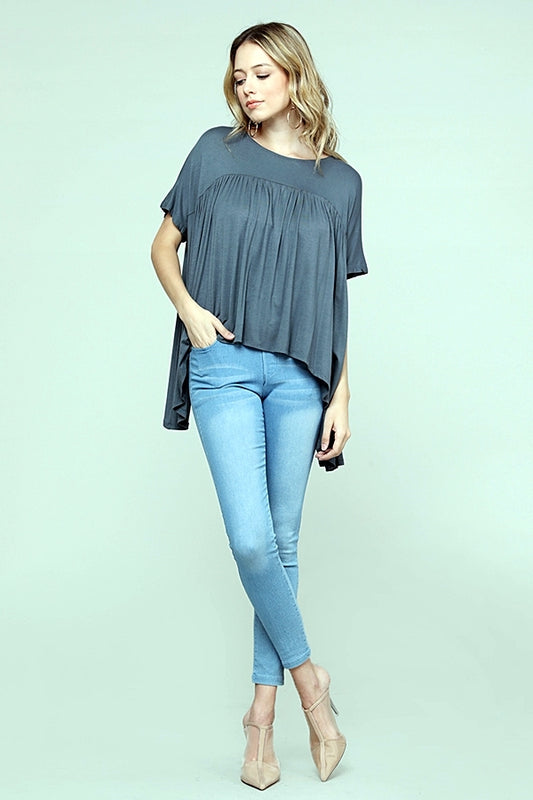 Handkerchief hem Rayon Baby-doll top 4023-char
