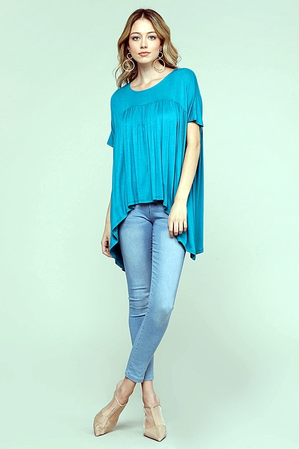 Handkerchief hem Rayon Baby-doll top 4023-Teal