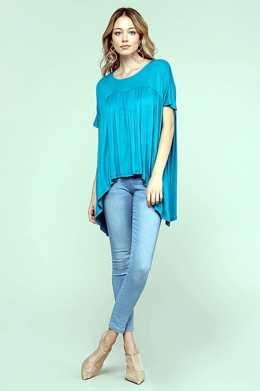 Handkerchief hem Rayon Baby-doll top 4023-Teal
