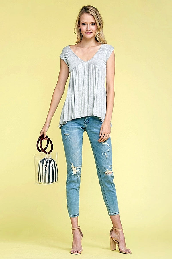 Hi-Low trendy Baby-Doll top 4027-Heather-Gray