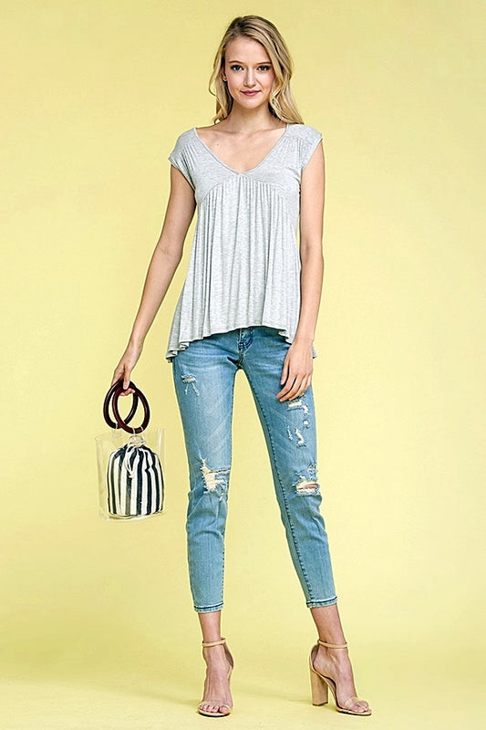 Hi-Low trendy Baby-Doll top 4027-Heather-Gray