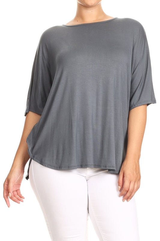 PLUS SIZE SOLID DOLMAN RAYON TOP 4040X-char