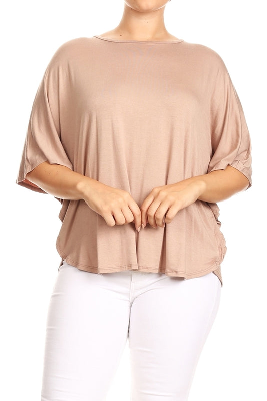 PLUS SIZE SOLID DOLMAN RAYON TOP 4040X-Mocha