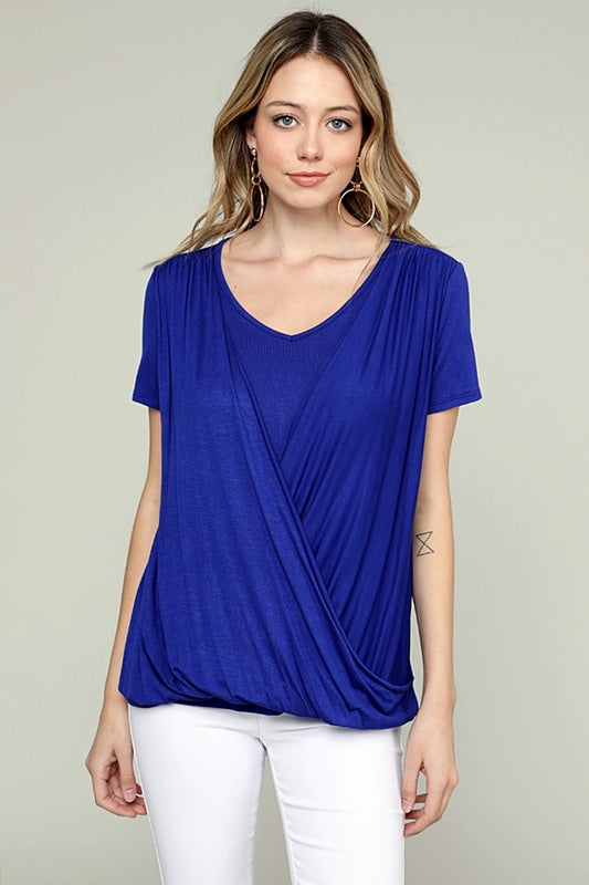 CROSS DRAPED V-NECK TOP 4052-ROYAL