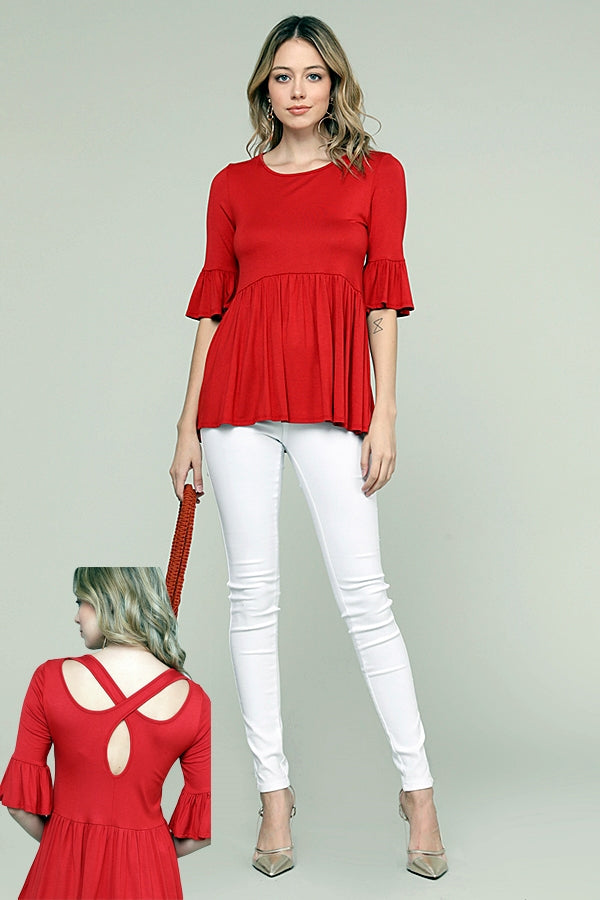 CRISS-CROSS BACK DETAIL RUFFLED TOP 4054-GINGER