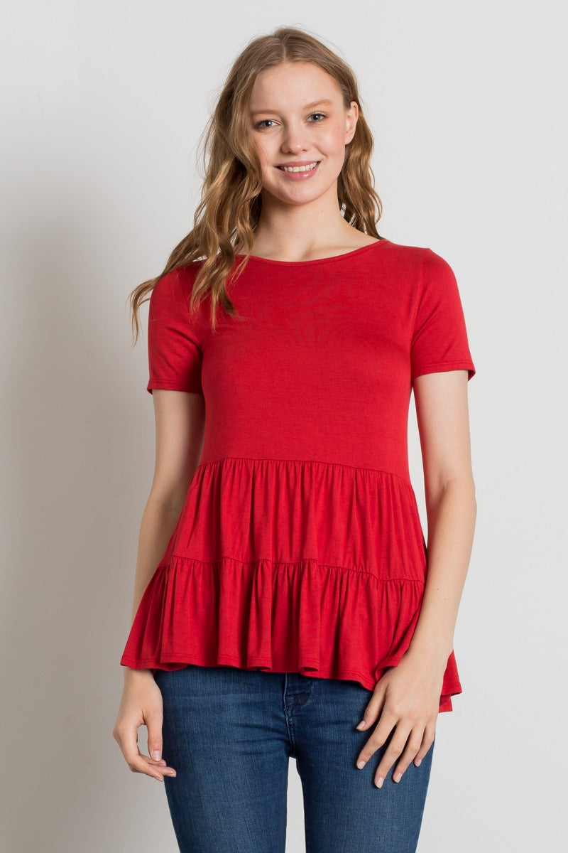 ROUND NECK RUFFLE DETAIL TOP 4056-GINGER