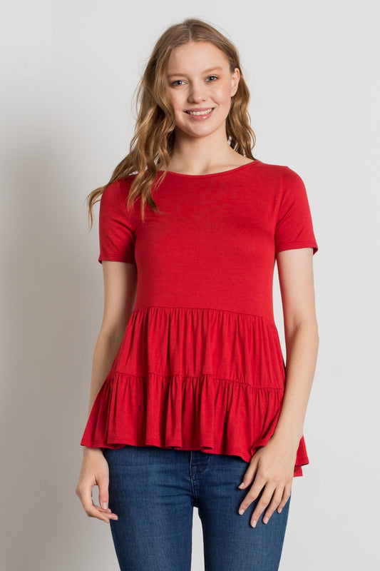 ROUND NECK RUFFLE DETAIL TOP 4056-GINGER