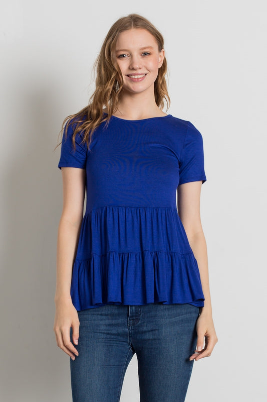 ROUND NECK RUFFLE DETAIL TOP 4056-ROYAL