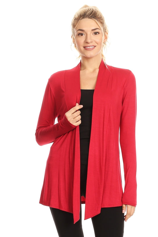 OPEN FRONT DRAPED HEM CARDIGAN 4063-RED