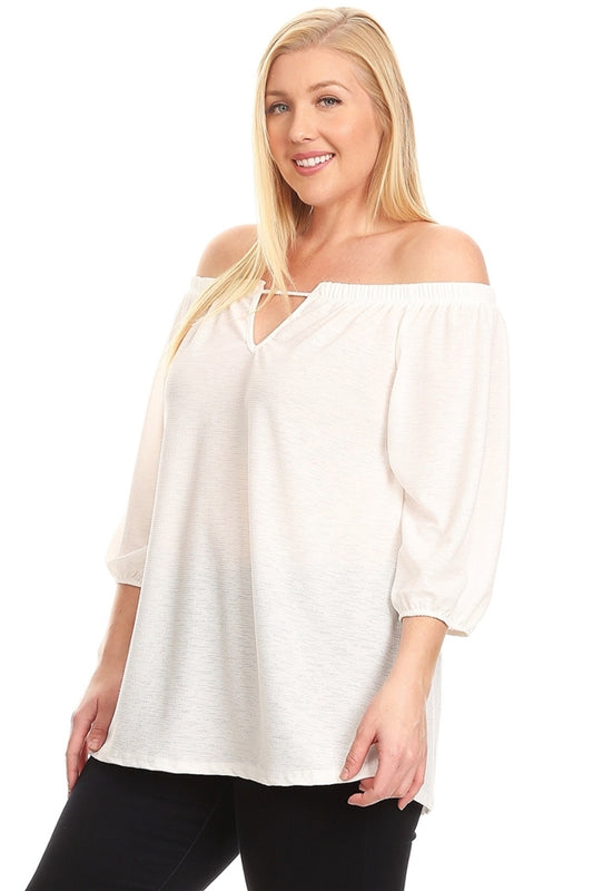 PLUS SIZE OFF-THE-SHOULDER "V" CUT TOP 4067X-OFF-WHITE