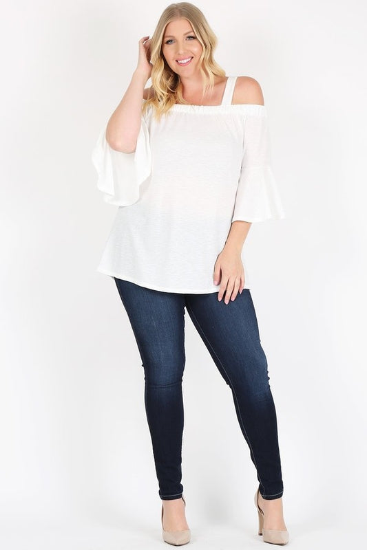 PLUS SIZE COLD SHOULDER BELL SLEEVE TOP 4068X-IVORY