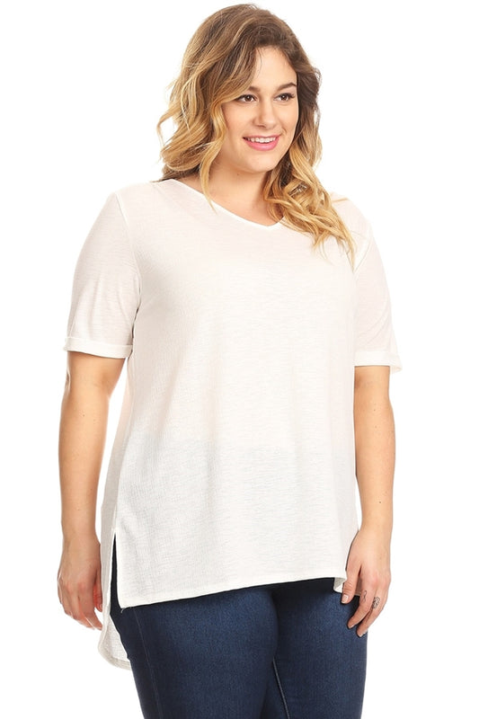 PLUS SIZE SHORT SLEEVE V-NECK TOP 4071X-OFF-WHITE