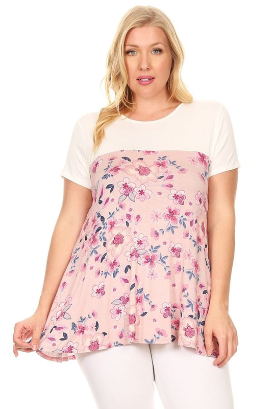 Plus Size Two Tone Floral Top 4075X-MAUVE