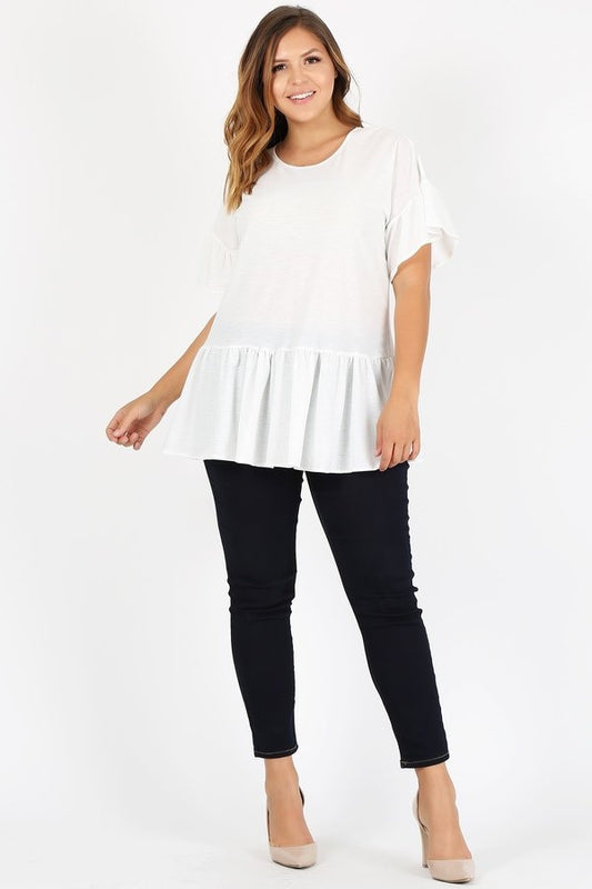 Plus Size Ruffle Solid Tunic Top 4079X-IVORY