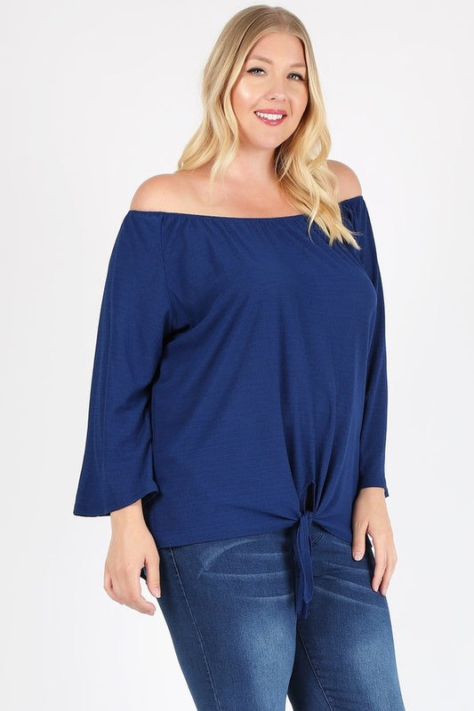 Plus size off the shoulder top 4082X-Navy