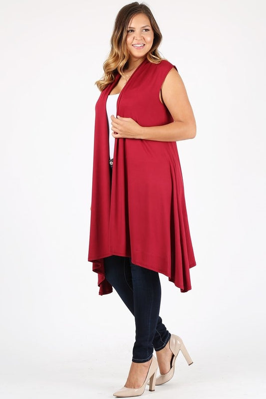Plus size open front long Cardigan Robe 4087X-Burgundy