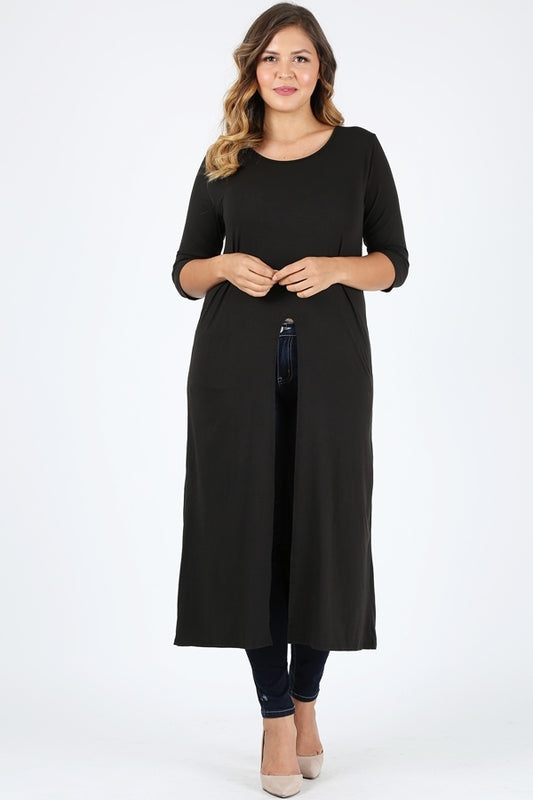 Plus Size Front split Maxi Top 4088-X-Black