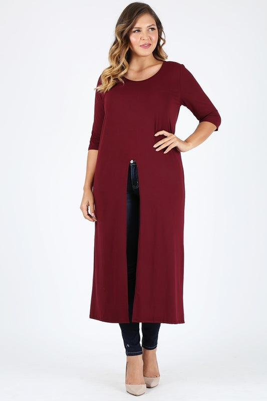 Plus Size Front split Maxi Top 4088-X-Burgundy