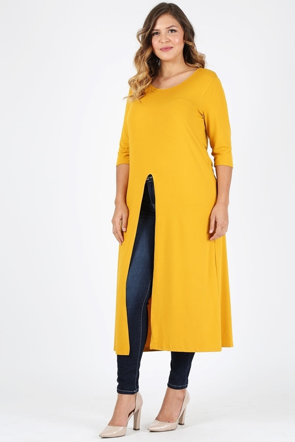 Plus Size Front split Maxi Top 4088-X-Mustard
