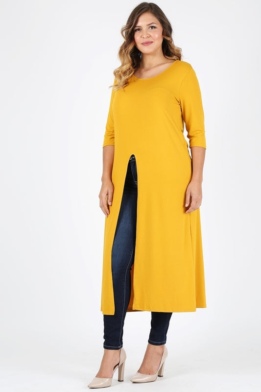 Plus Size Front split Maxi Top 4088-X-Mustard