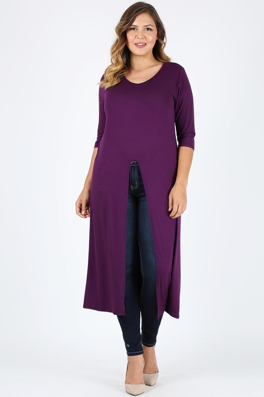 Plus Size Front split Maxi Top 4088-X-Purple