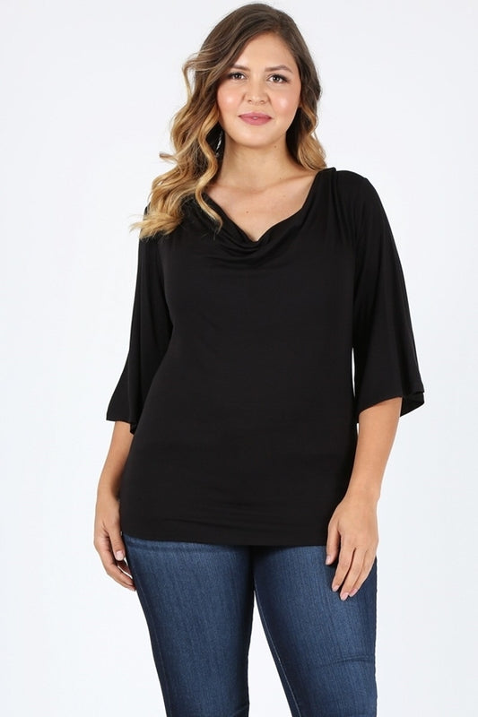 Plus Size 3/4 Sleeve Solid Top 4089-X-Black