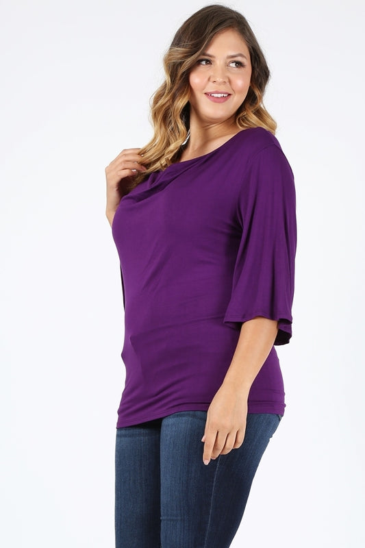 Plus Size 3/4 Sleeve Solid Top 4089-X-Eggplant