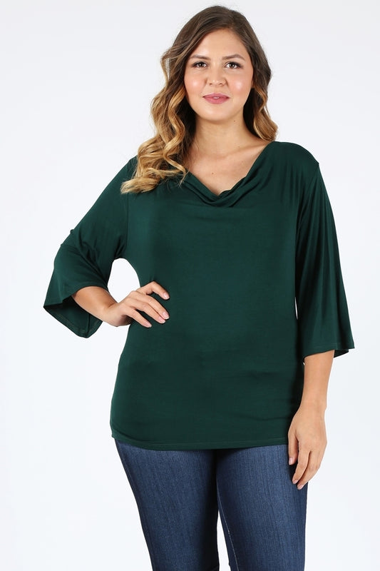 Plus Size 3/4 Sleeve Solid Top 4089-X-H-Green
