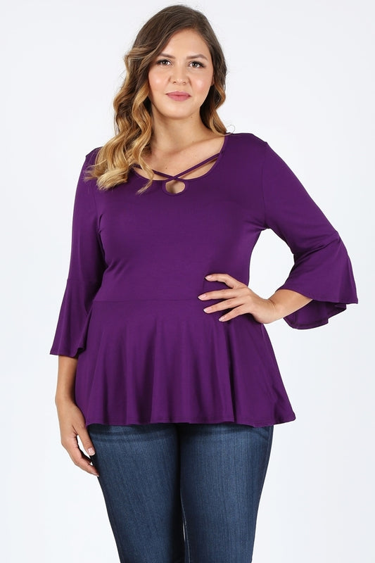 Plus Size Bell-Sleeves Top 4092-X-Eggplant