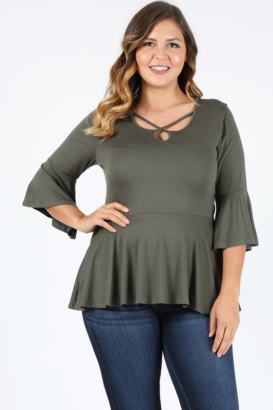 Plus Size Bell-Sleeves Top 4092-X-Olive