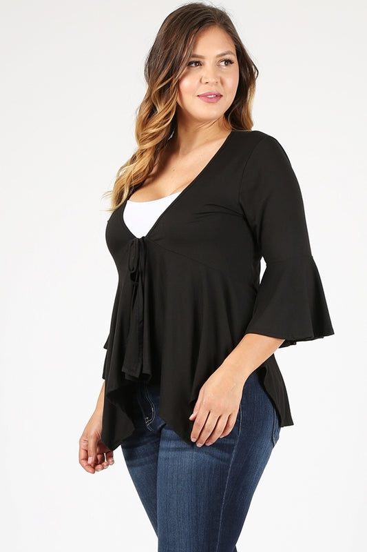 PLUS SIZE BABY-DOLL CARDIGAN TOP 4093X-Black