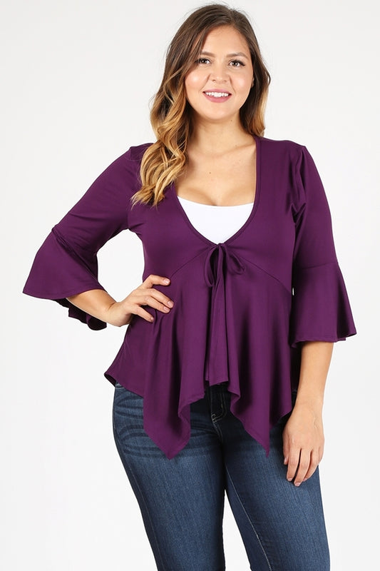 PLUS SIZE BABY-DOLL CARDIGAN TOP 4093X-PLUM