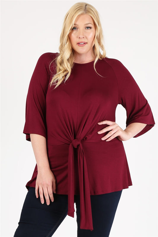 PLUS SIZE TIE-FRONT TUNIC 4094X-BURGUNDY