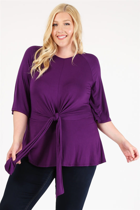PLUS SIZE TIE-FRONT TUNIC 4094X-PLUM