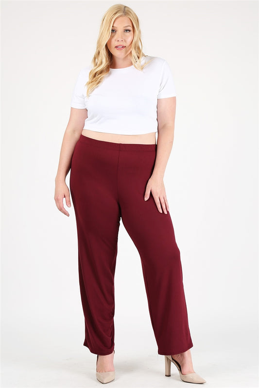 High Waist Plus size relaxed fit pants 4095X-Burgundy