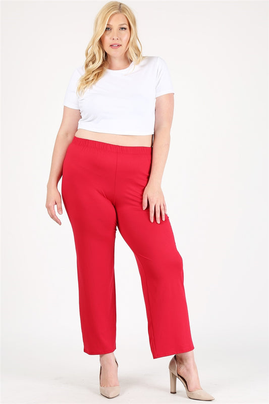 High Waist Plus size relaxed fit pants 4095X-Crimson