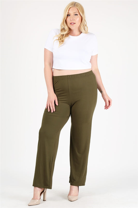 High Waist Plus size relaxed fit pants 4095X-Olive