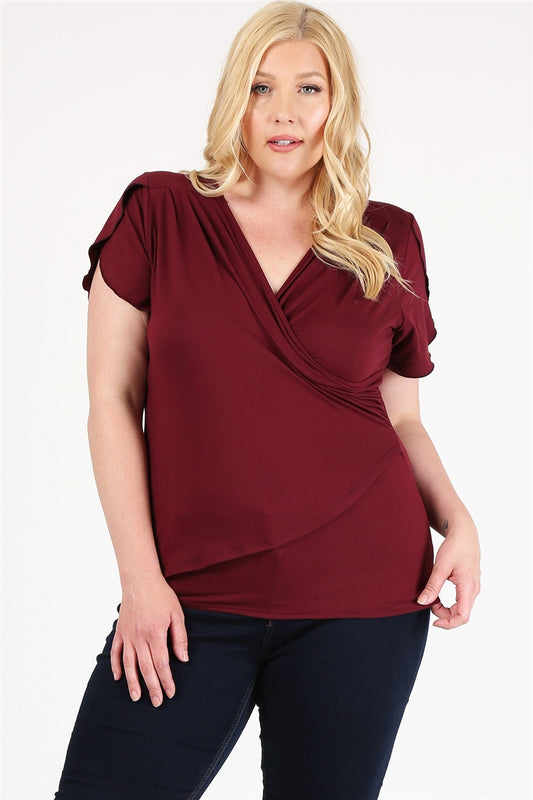 PLUS SIZE RUCHED TOP 4096X-BURGUNDY